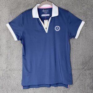 Peter Millar Navy Wade Drop-V Polo Women's‎ sz L 'TOP GUN'